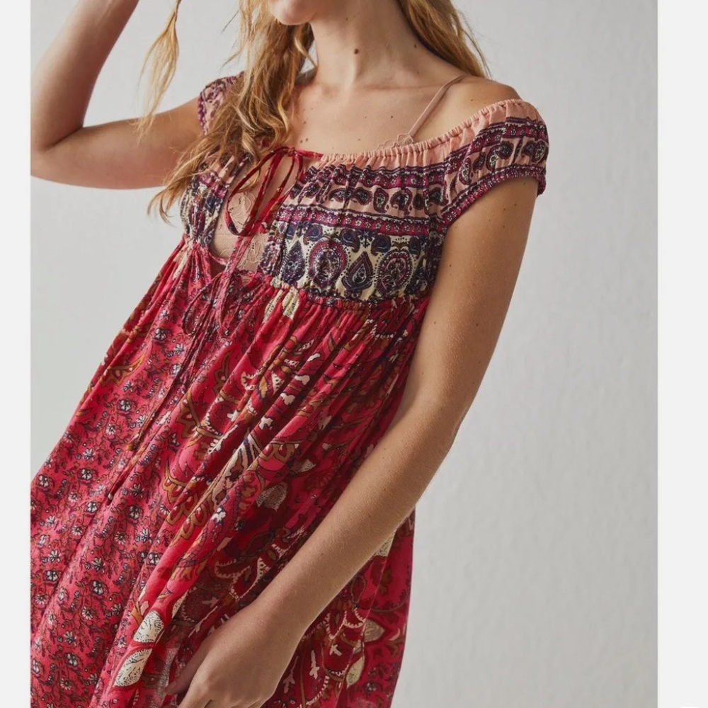 NWOT Free People Intimately Bali Mariposa Slip Mini Dress Red - Picture 1 of 3